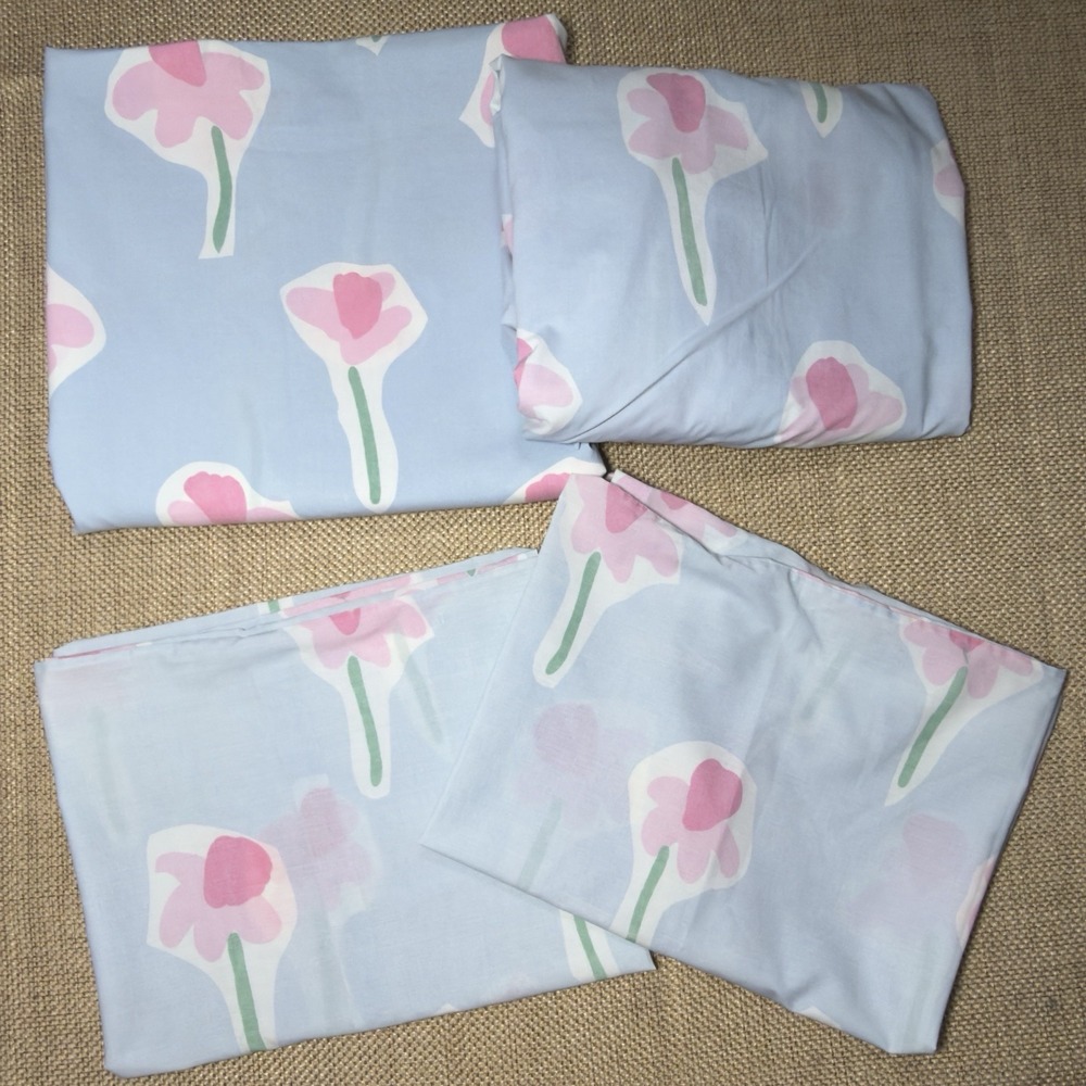Vtg Marimekko Nurimikko Sheet Set 4pc Double/Full Floral Flowers Pink Dan River